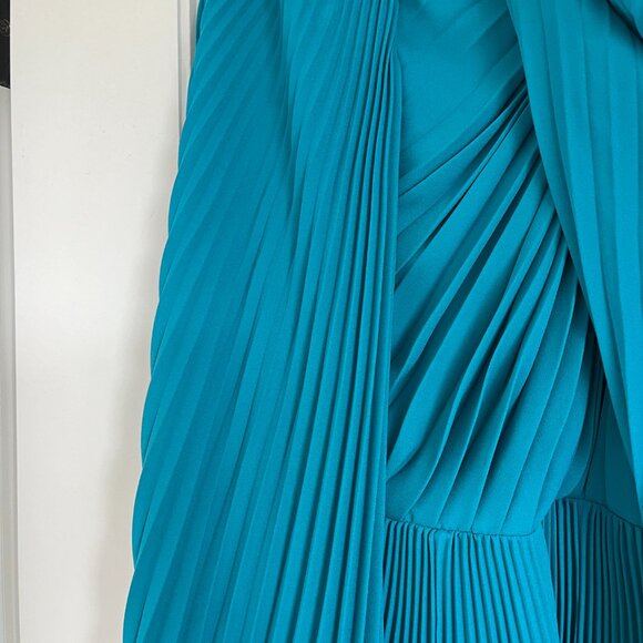 NWT Balenciaga Plisse Crepe Midi Dress Petrol Blue Pleated Asymmetric Flared - Picture 10 of 14